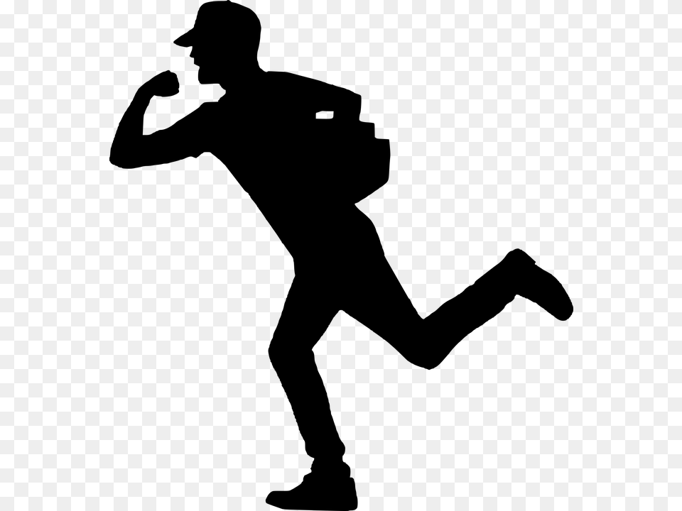 Silhouette Delivery Man Running Fast Delivery Fast Delivery Man Silhouette, Gray Free Transparent Png