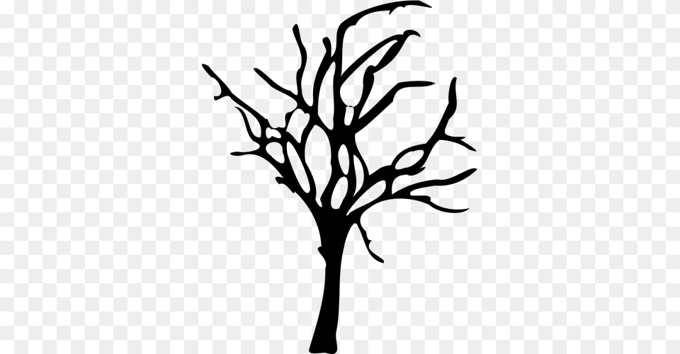 Silhouette Drawing Of Halloween Small Dead Tree, Gray Free Png