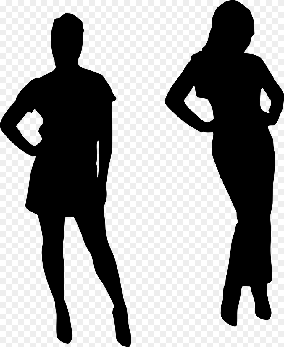 Silhouette Female Models Friendship Teamwork Retro Model Girl And Boy Clipart, Gray Png Image