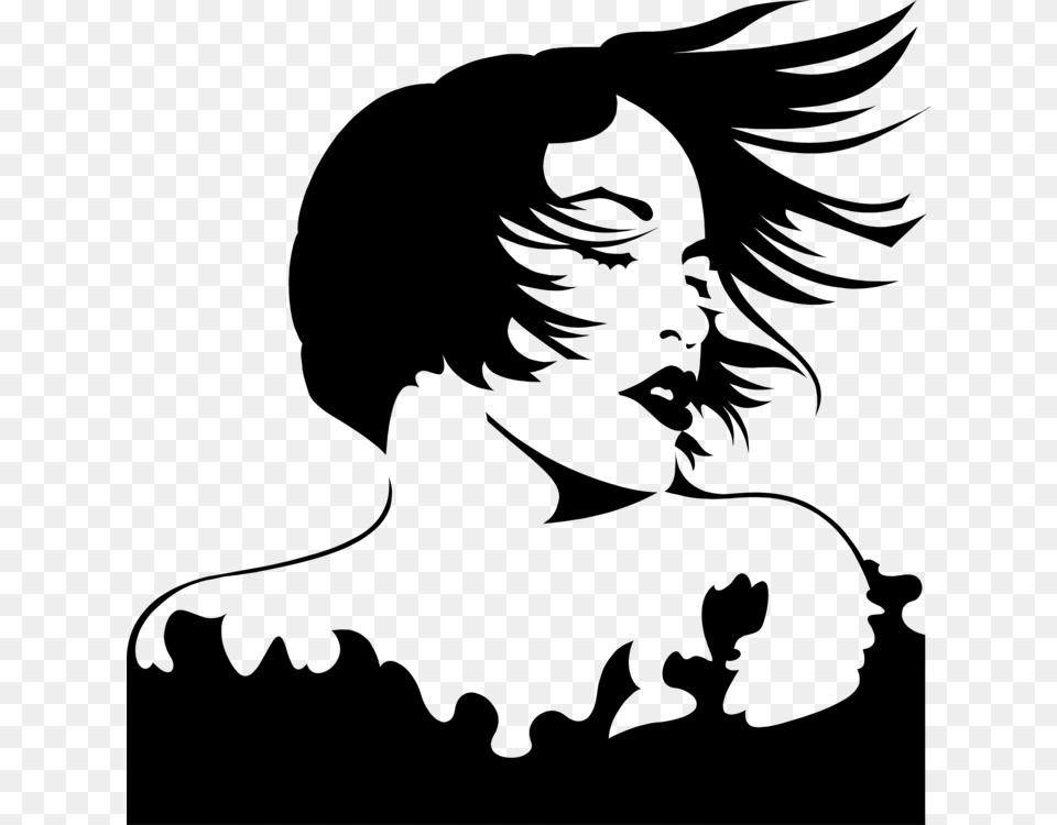 Silhouette Female Woman Drawing Portrait Hair Blowing In Wind Clipart, Gray Free Png Download