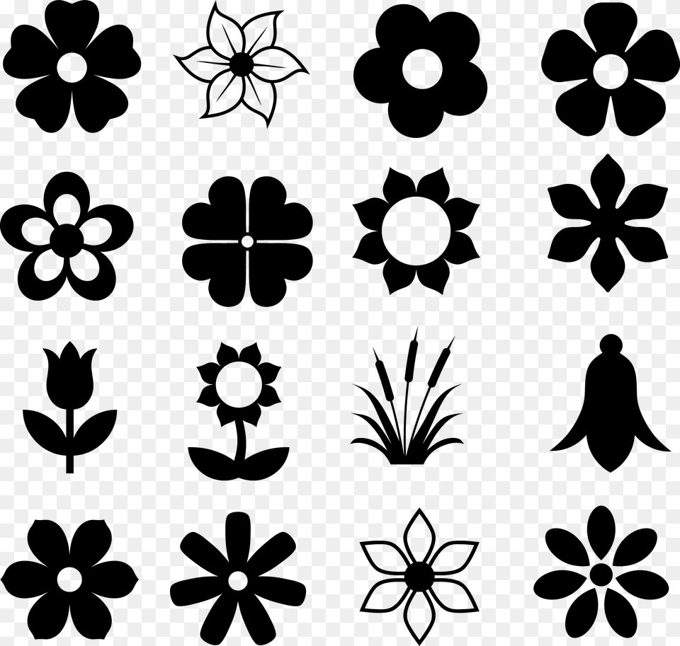 Silhouette Flower Shape Outline Flower Silhouette Vector, Gray Free Transparent Png