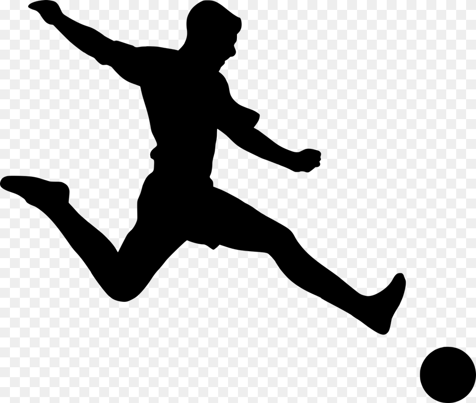 Silhouette Football Player Shooting Action Soccer Football Silhouette, Gray Png Image