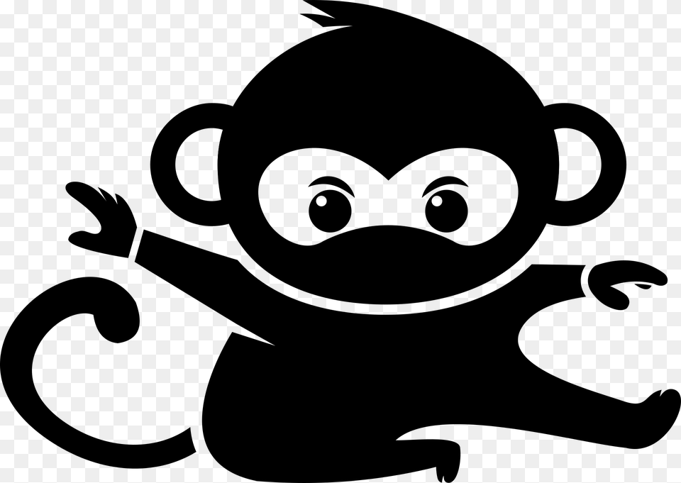 Silhouette Funny Cute Animal Character Ninja Ninja Monkey Silhouette, Gray Free Png Download