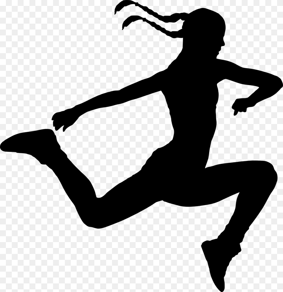 Silhouette Girl Jumping, Gray Png