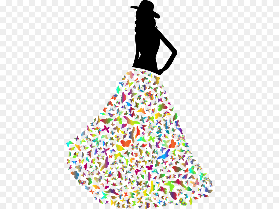 Silhouette Girl With Butterfly Dress Png Image