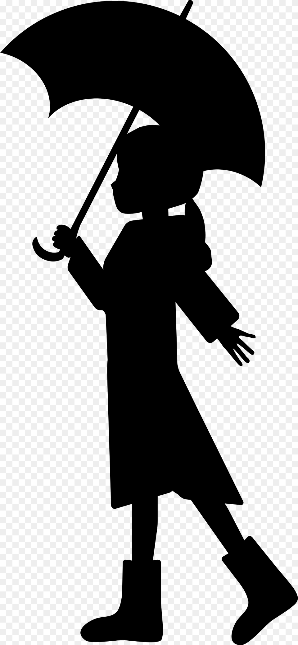 Silhouette Girl With Umbrella, Gray Png