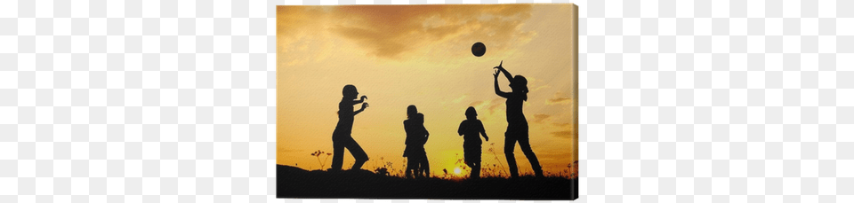 Silhouette Group Of Happy Children Playing On Meadow Athletic Activity Background, Photography, Person, People, Male Free Png Download