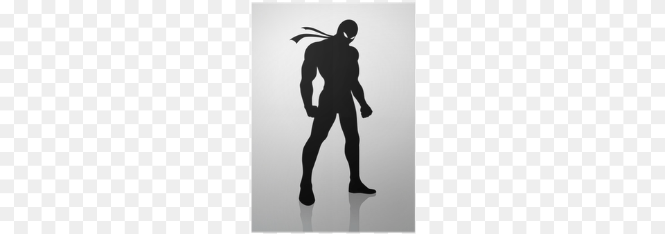 Silhouette Illustration Of A Superhero In A Mask Poster Silhouette Of A Superhero, Adult, Male, Man, Person Free Png Download