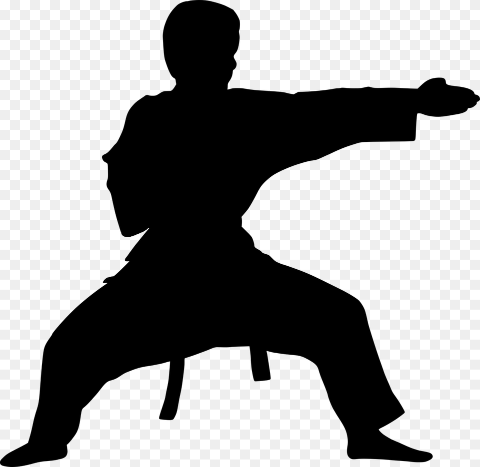 Silhouette Karate Fight Strong Kimono Ready Karate Fighter Silhouette, Gray Free Transparent Png