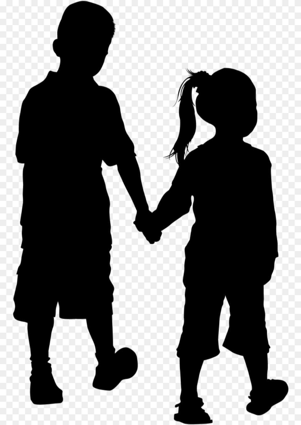 Silhouette Littlegirl Littleboy Holdinghands Freetoedit Children Silhouette, Gray Free Transparent Png