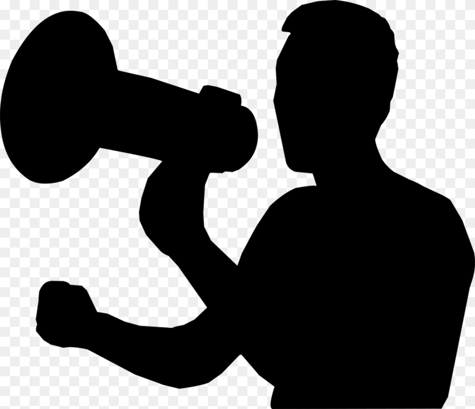 Silhouette Man Megaphone Screaming Announcement Yelling Silhouette, Gray, Lighting Free Png Download