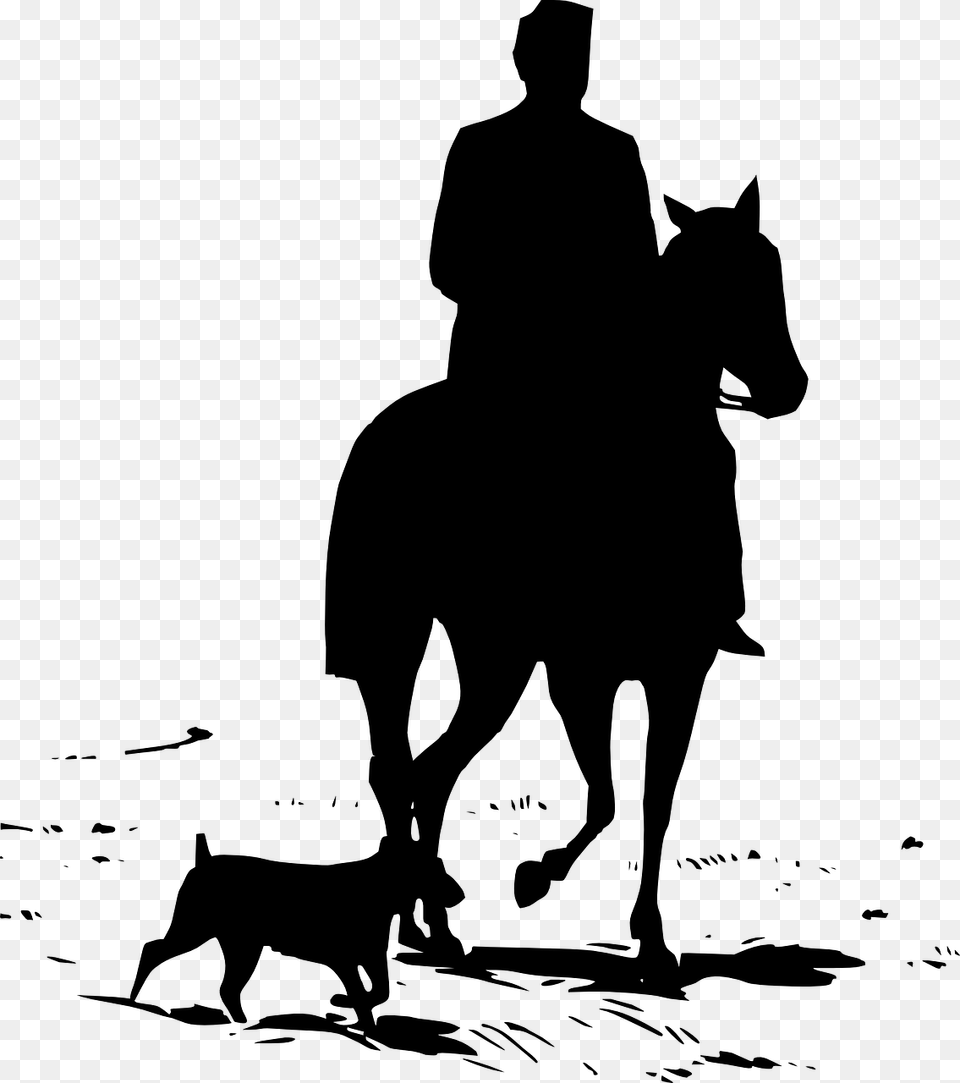Silhouette Man On Horse, Gray Png