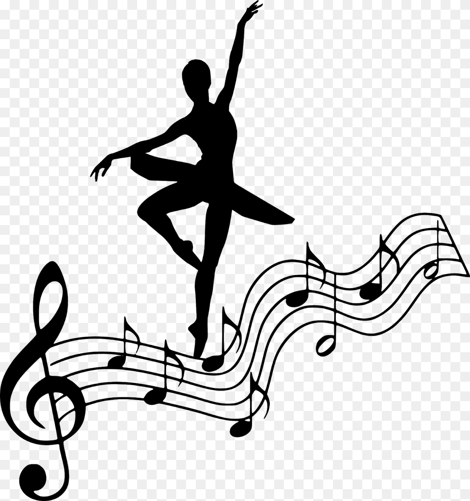 Silhouette Musical Ballet Dancing Note Clef Bass Transparent Background Clear Background Music Notes, Gray Free Png