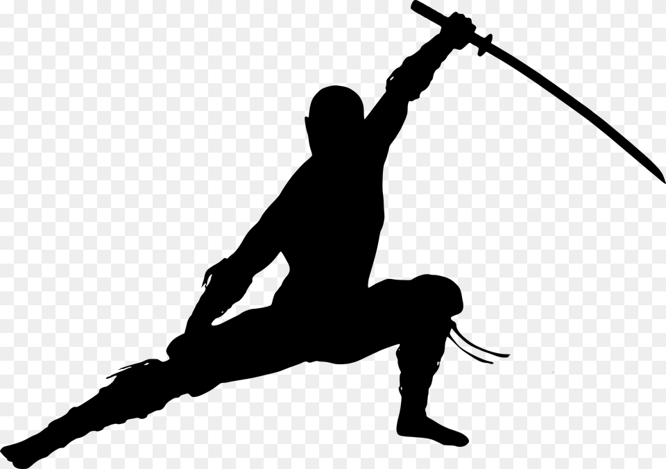 Silhouette Ninja Warrior Fighter Man Martial Arts Ninja Silueta, Gray Free Png