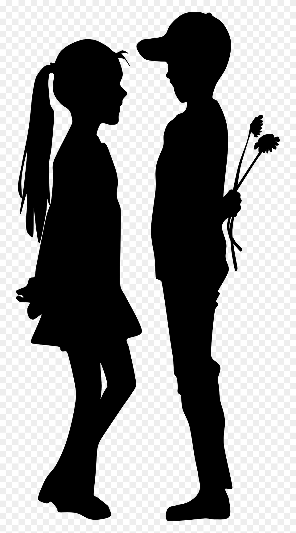 Silhouette Of A Boy Giving Flowers, Adult, Male, Man, Person Free Png Download