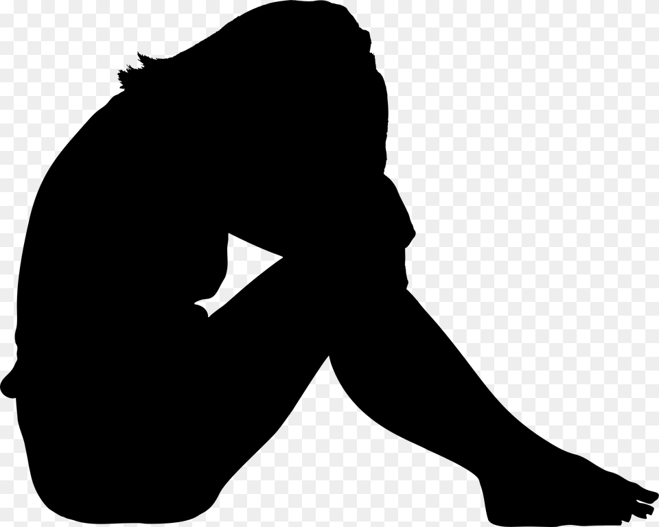 Silhouette Of A Girl Crying, Gray Free Png