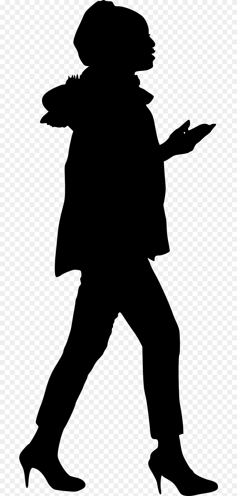 Silhouette Of A Girl Walking, Gray Png Image