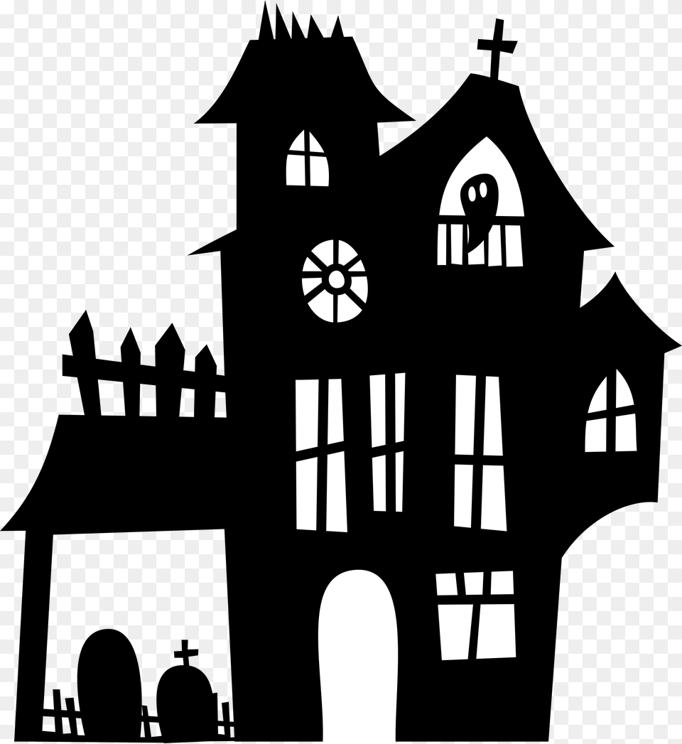 Silhouette Of A Haunted House, Stencil, Art Png Image