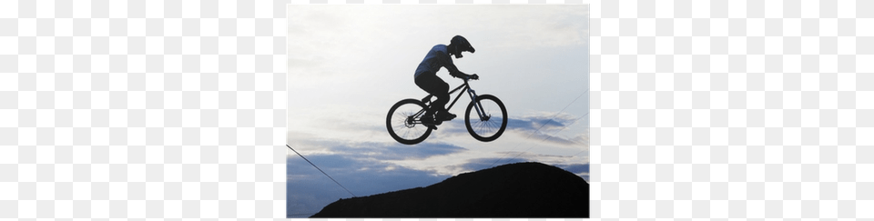 Silhouette Of A Man Doing A Jump With A Bmx Bike Poster Bicycle, Vehicle, Transportation, Person, Male Free Transparent Png