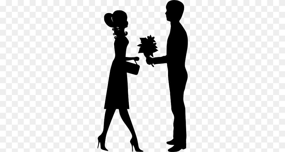 Silhouette Of A Man Giving Flowers To A Lady, Adult, Male, Person, Leaf Free Transparent Png