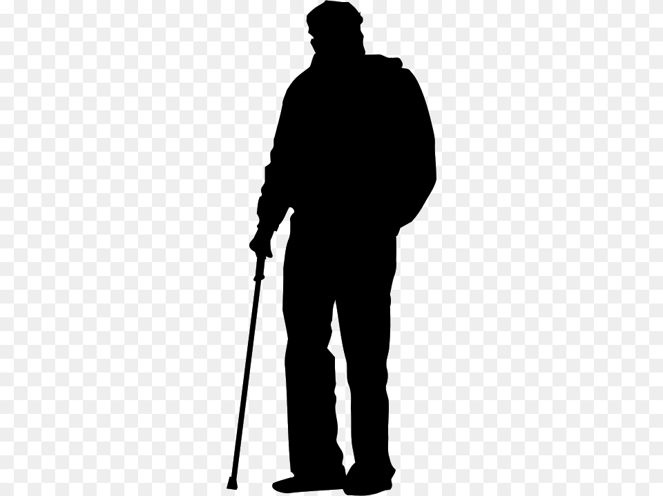 Silhouette Of A Man With A Cane, Adult, Male, Person, Stick Png Image