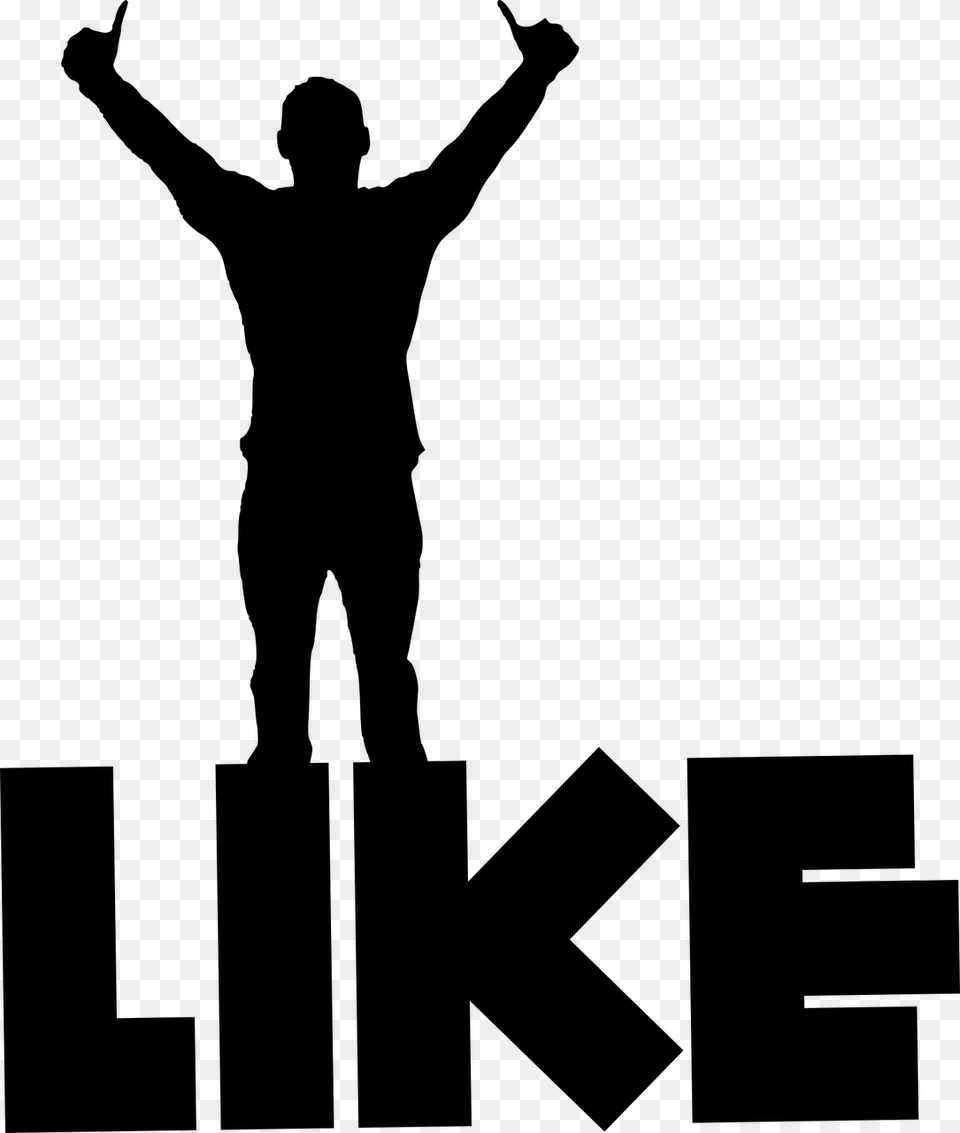 Silhouette Of A Man With His Thumbs Up And Standing Cross With Lifting Hands, Gray Free Png