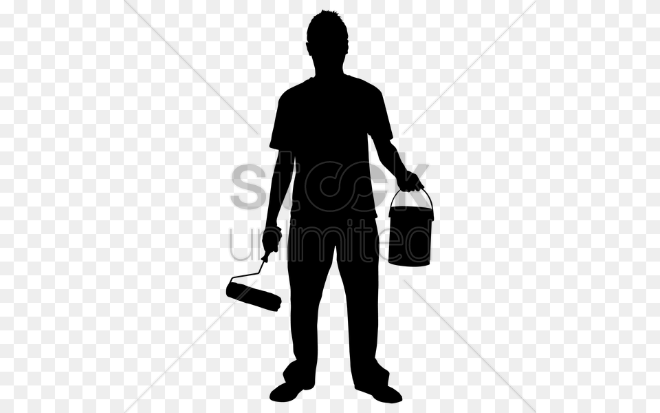 Silhouette Of A Man With Paint Roller And Bucket Vector Illustration, Lighting, City, Light Png