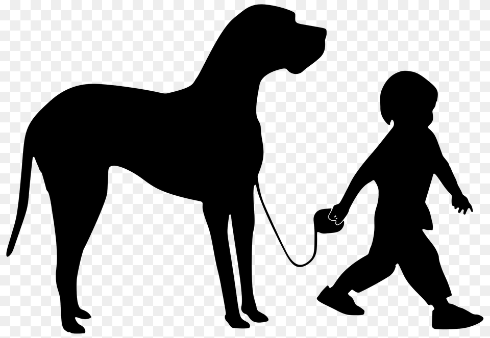 Silhouette Of A Small Boy Walking With A Big Dog, Child, Male, Person, Clothing Png