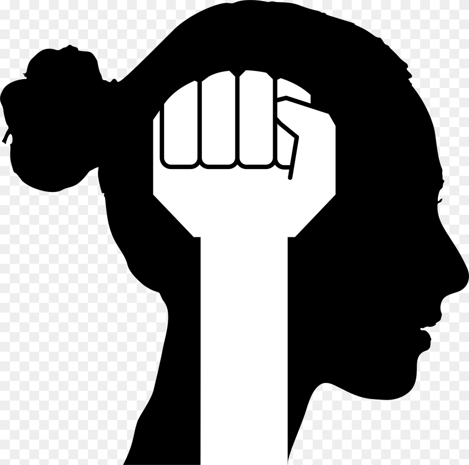 Silhouette Of A Woman With A Bun And A Power Fist Raised Girl Power Clipart, Body Part, Hand, Person Free Transparent Png