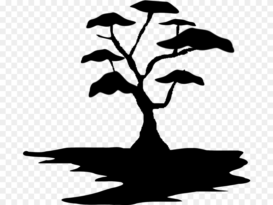Silhouette Of African Trees, Gray Free Png Download