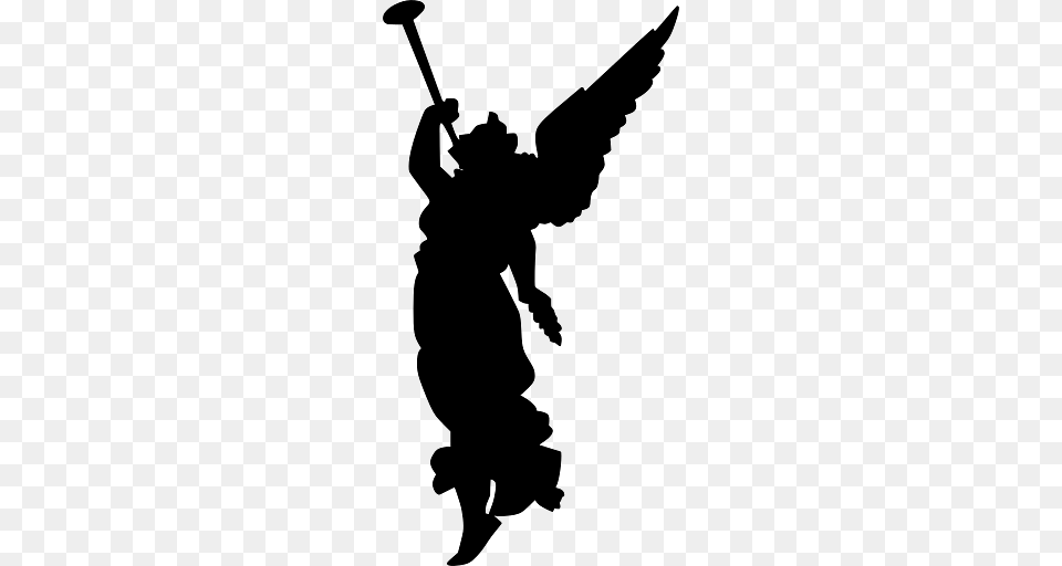 Silhouette Of An Angel Sounding The Trumpet, Person, Cupid Free Png Download
