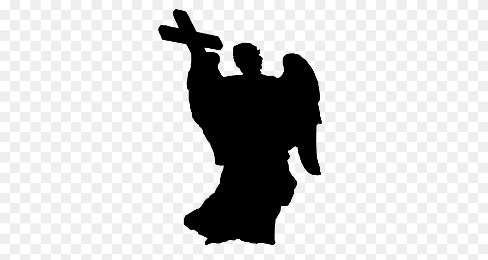 Silhouette Of Angel Holding A Cross, Kneeling, Person, Adult, Male Free Transparent Png