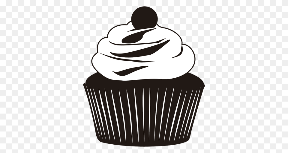 Silhouette Of Cupcake Illustration, Cake, Cream, Dessert, Food Free Png Download
