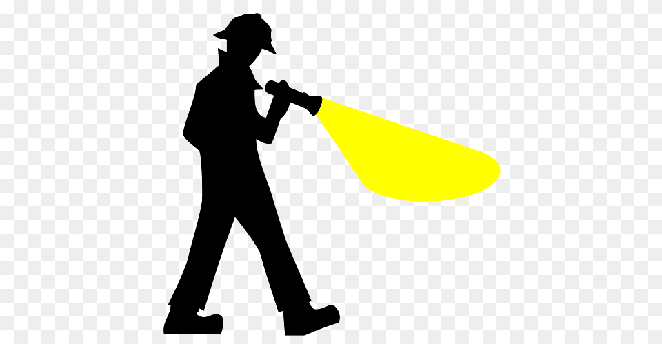 Silhouette Of Detective With Flashlight, Adult, Male, Man, Person Free Transparent Png