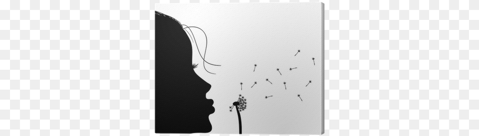 Silhouette Of Girl Blowing To Dandelion Vector Illustration Canvas Print, Flower, Plant, Person, Adult Free Png Download