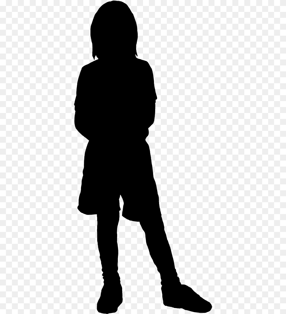 Silhouette Of Girl Standing Shorts Kid Silhouette, Gray Png