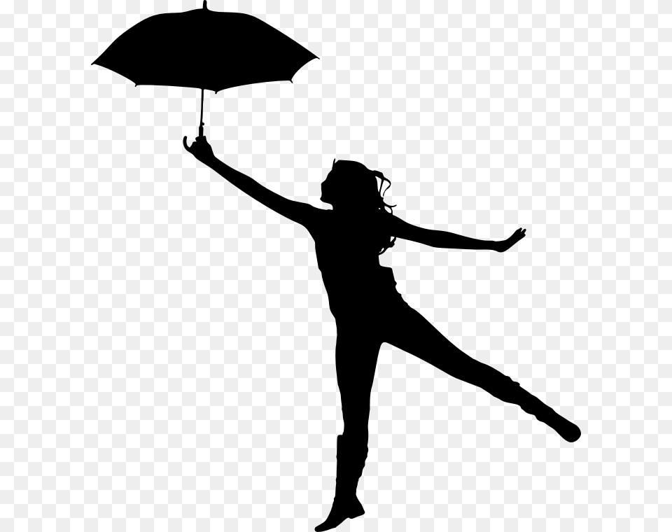 Silhouette Of Girl With Umbrella, Gray Free Transparent Png