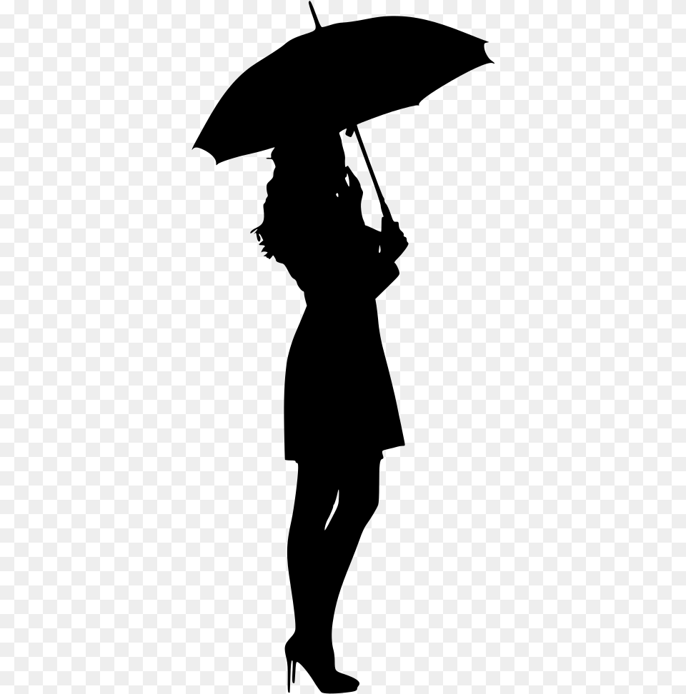 Silhouette Of Girl With Umbrella, Gray Free Transparent Png