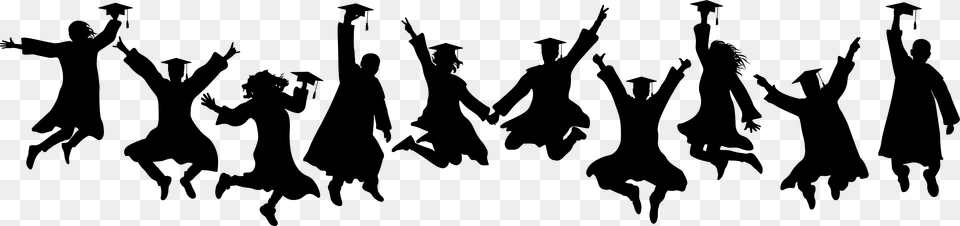 Silhouette Of Graduates Jumping In Celebration Graduation Silhouette Group, Stencil, Person, People, Adult Free Png Download