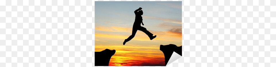 Silhouette Of Hiking Man Jumping Over The Mountains Person Jumping On Mountain, Adult, Woman, Female, Outdoors Free Png Download