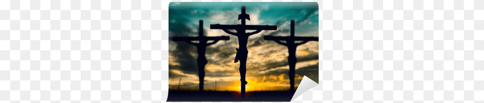Silhouette Of Jesus With Cross Over Sunset Concept Jesus On The Cross, Symbol, Crucifix Png Image