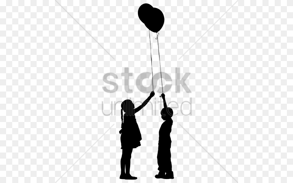 Silhouette Of Kids Playing With Balloon Vector Image, Lighting Png