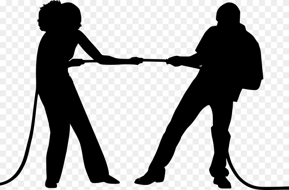 Silhouette Of Two Individuals Pulling A Rope Conflict Black And White, Gray Free Png