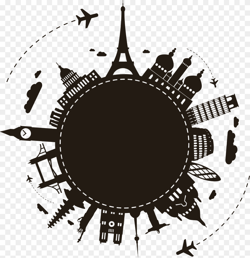 Silhouette Package Travel Agent Tour Earth Clipart All Around The World Vector, Emblem, Symbol, Logo Png Image