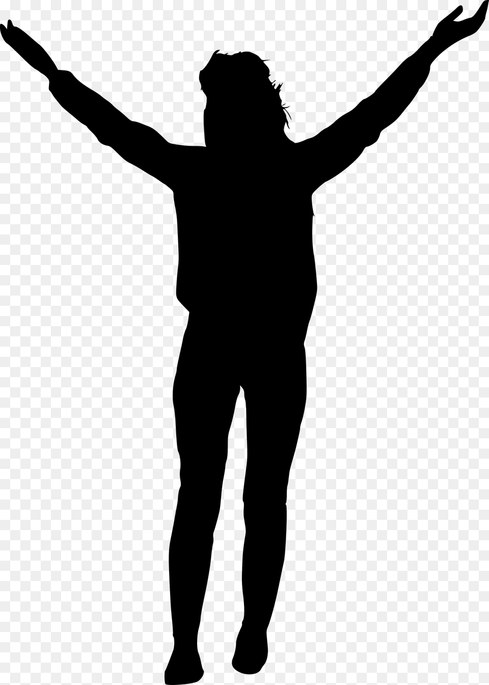 Silhouette People With Hands Up, Gray Png Image