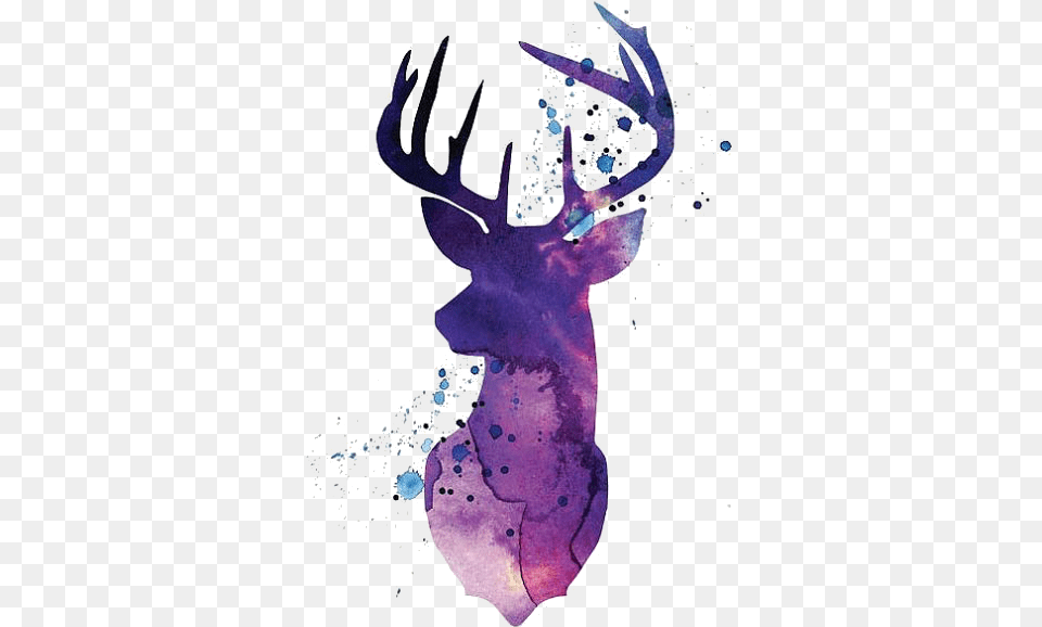 Silhouette Purple Deer White Tailed Watercolor Reindeer Water Color Deer Tattoo, Animal, Mammal, Wildlife, Person Free Png Download