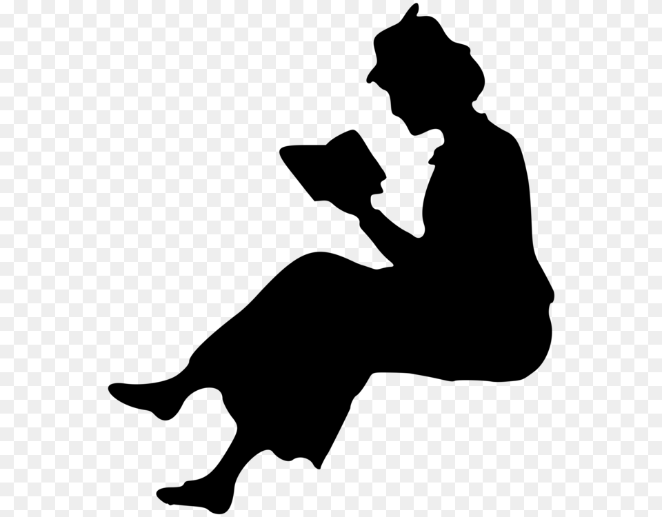 Silhouette Reading Book Woman Sticker, Gray Png Image