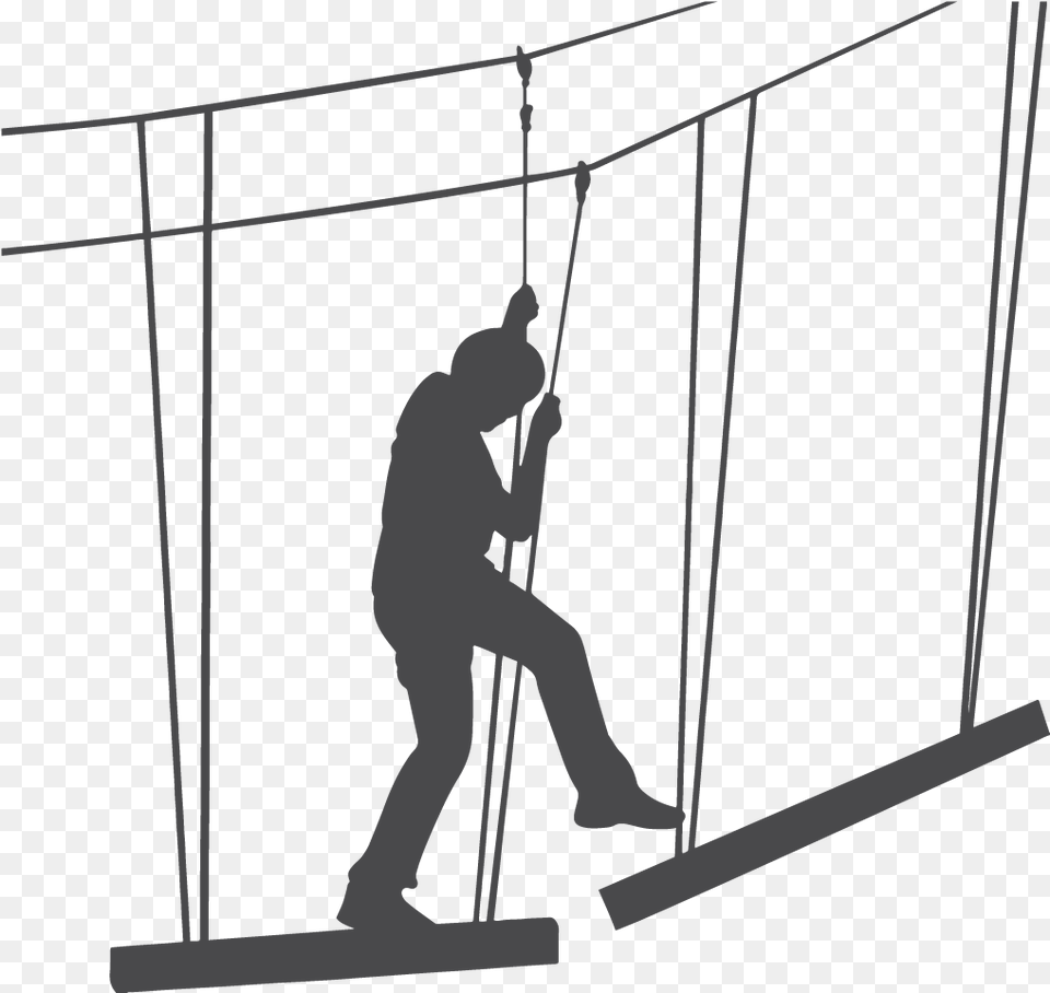 Silhouette Ropes Course Ropes Course, Person, Bridge, Rope Bridge, Suspension Bridge Free Png Download