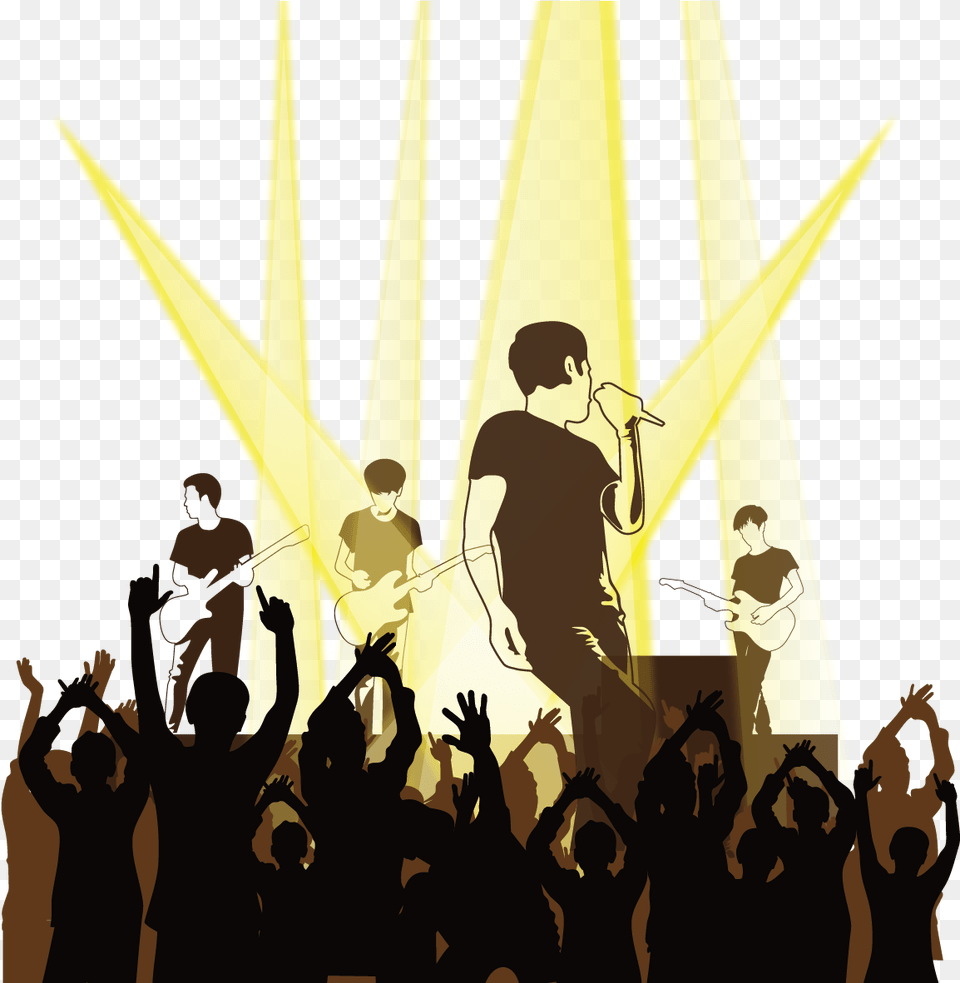 Silhouette Singing Vector Singing And Lighting Singer Vector, Concert, Crowd, Person, Adult Free Png Download