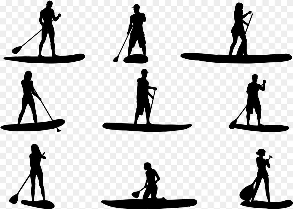 Silhouette Standup Paddleboarding Clip Art Stand Up Paddle Silhouette, Gray Png